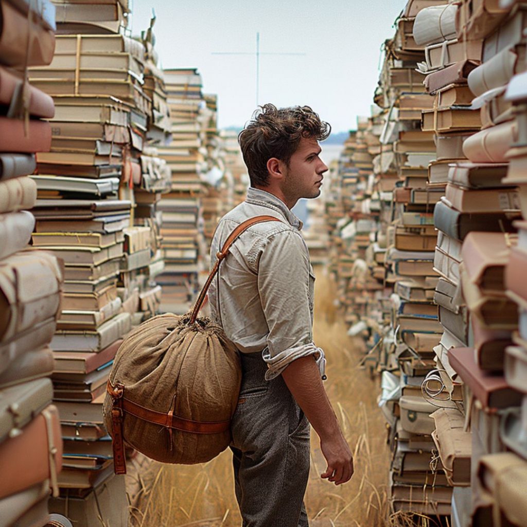 A content marketer wandering between endless stacks of books